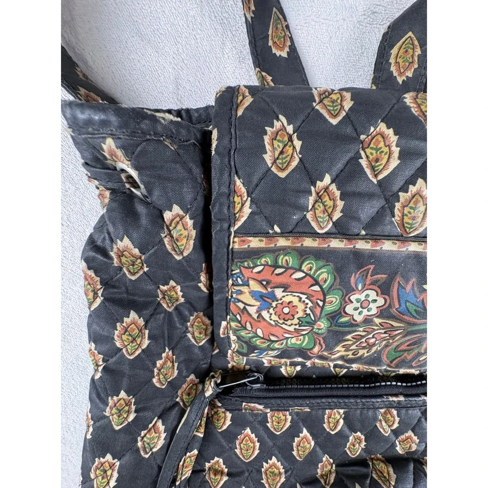 Maggie B Vintage Quilted Backpack Floral Paisley Black Boho School Travel Bag